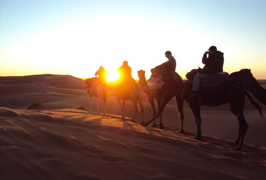Sunset Camel treks at erg chebbi dunes merzouga