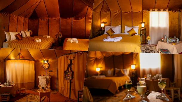 Quadruple Luxury Tent - Luxury Quadruple Tent - The White Camp - Merzouga Luxury desert camp In Morocc - Sahara Luxury desert camp for 4 people and families